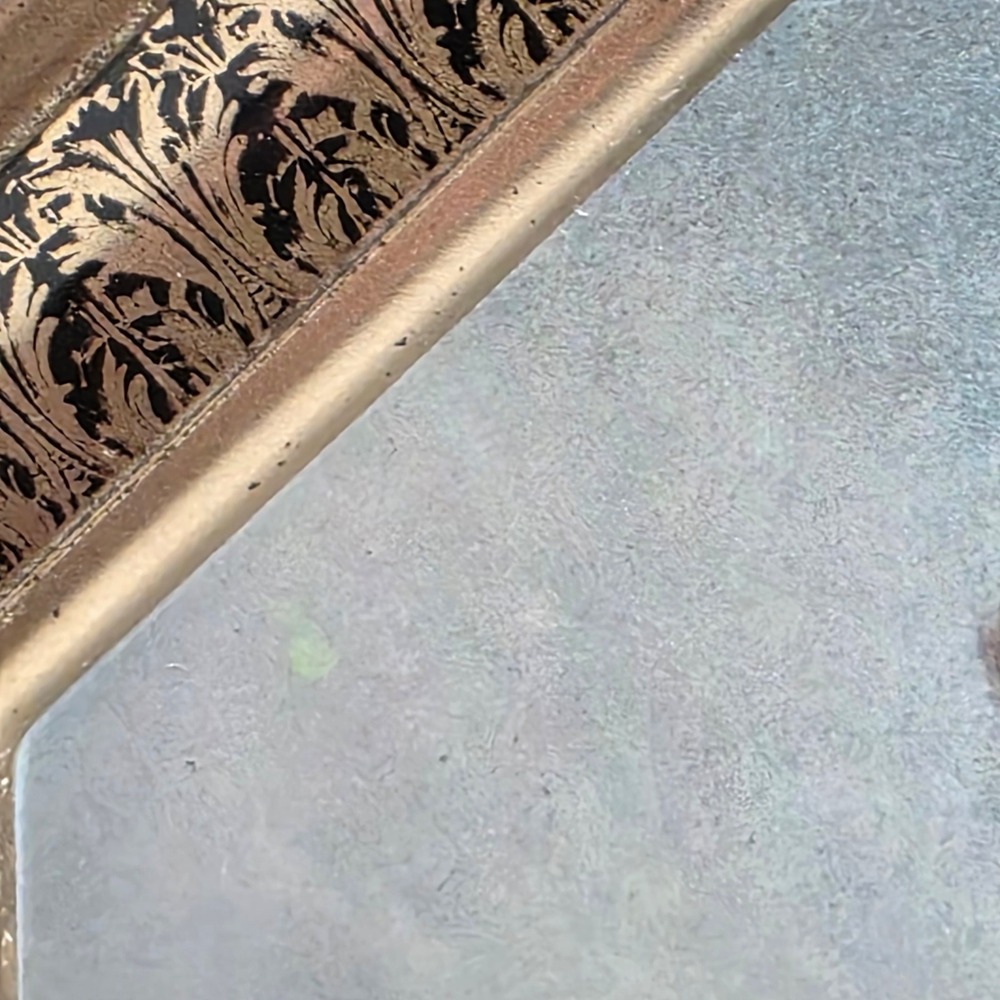 Vintage Octagonal Metal Portrait Boy with Dog Gold Filigree Border - Picture 7 of 12